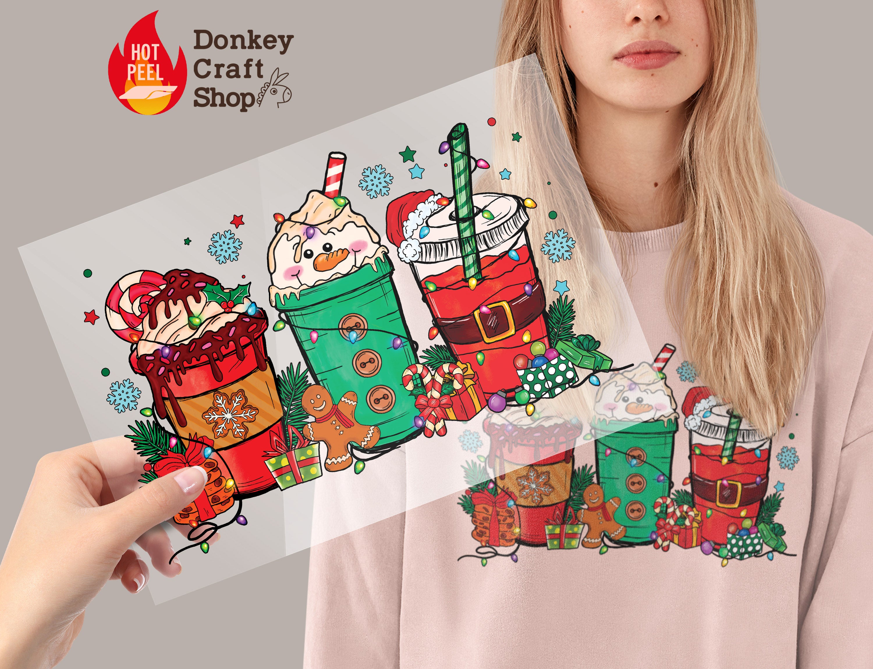 Christmas Coffee DTF Transfer for T-shirts, Hoodies, Heat Transfer, Ready for Press Heat Press Transfers DTF128