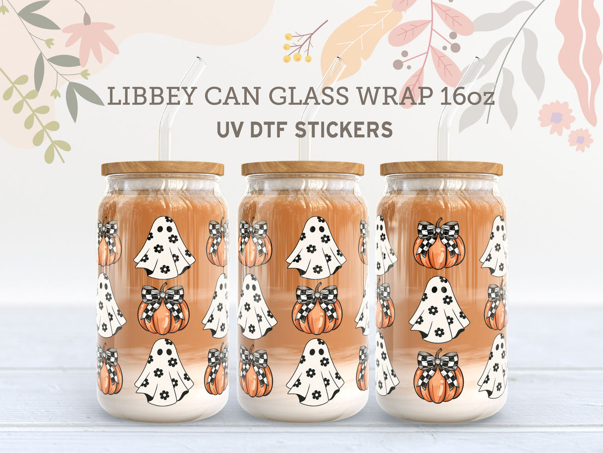 Halloween Ghost & Pumpkin UV DTF Libbey Glass Wrap | 16oz Cup Sticker UV039