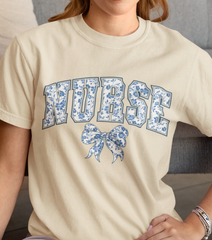Nurse Blue Floral Coquette Bow DTF Transfer, Ready to Press DTF546 - Donkey Craft Vinyl