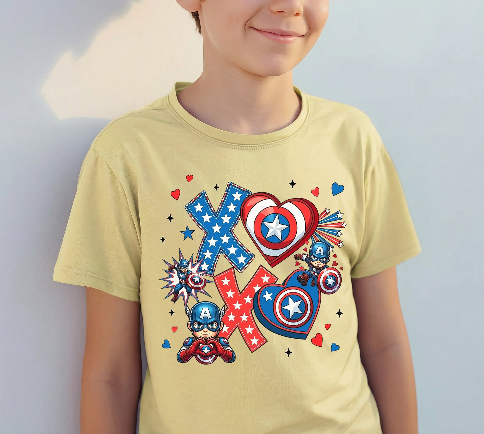 Captain America Superhero XOXO Hearts DTF Transfer, Ready to Press DTF653