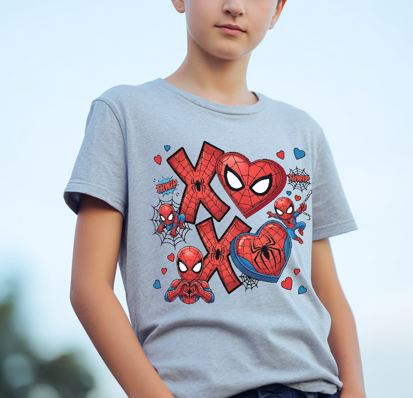Spider-Man Superhero XOXO Hearts DTF Transfer, Ready to Press DTF654