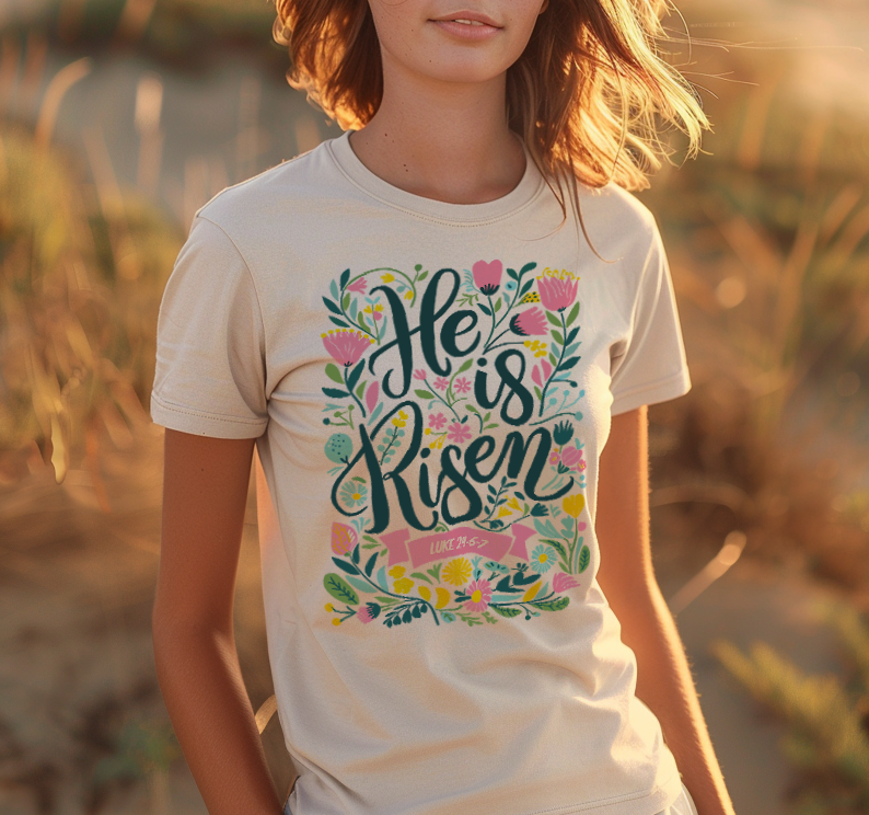 He is Risen Floral Luke Bible Verse Easter DTF Transfer, Ready to Press DTF527