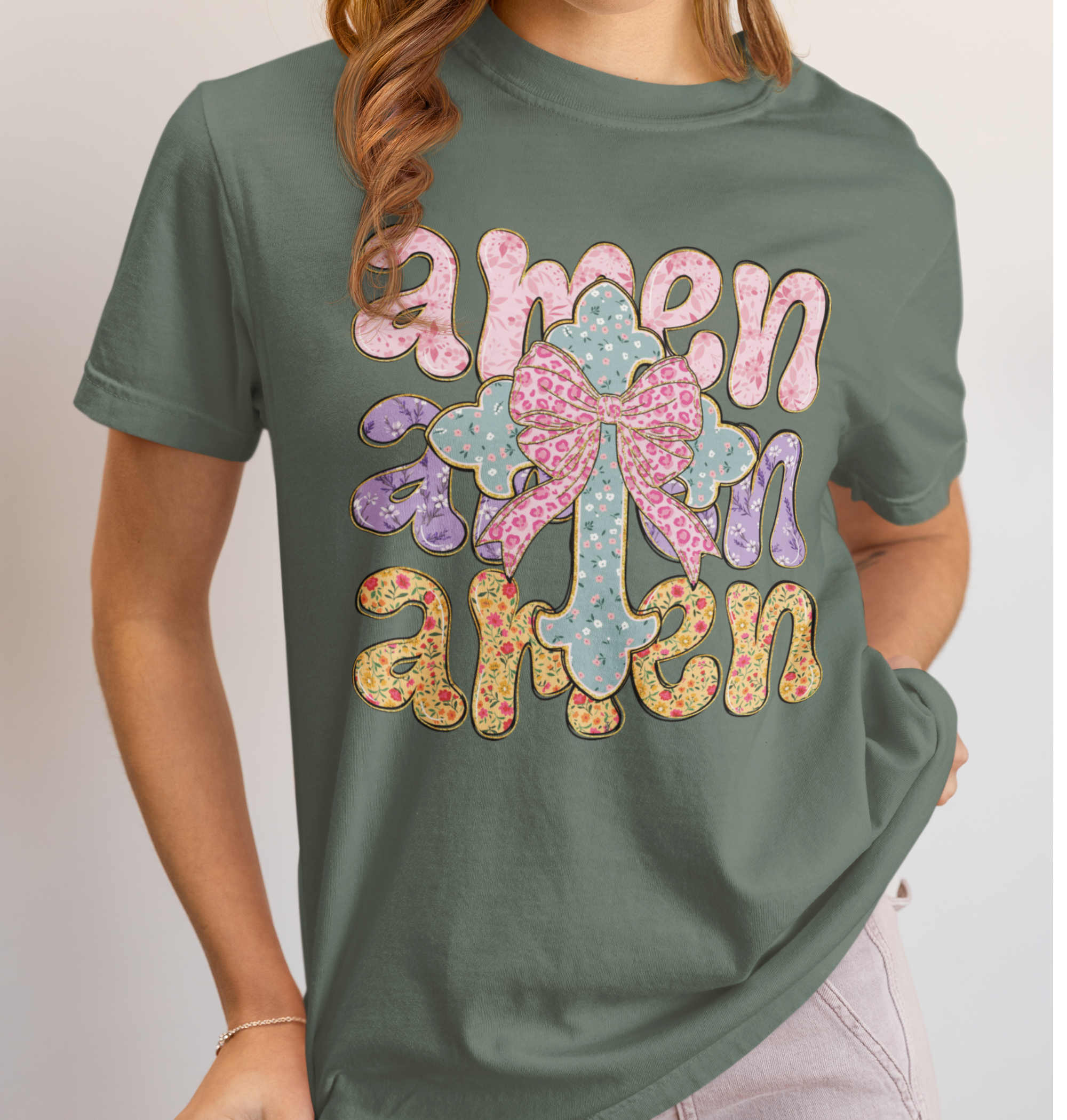 Amen Floral Cross Coquette Bow DTF Transfer, Ready to Press DTF539