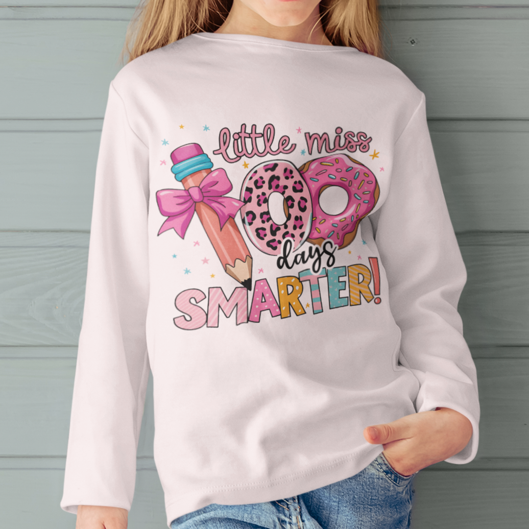 Little Miss 100 Days Smarter Donut DTF Transfer, Ready to Press DTF516
