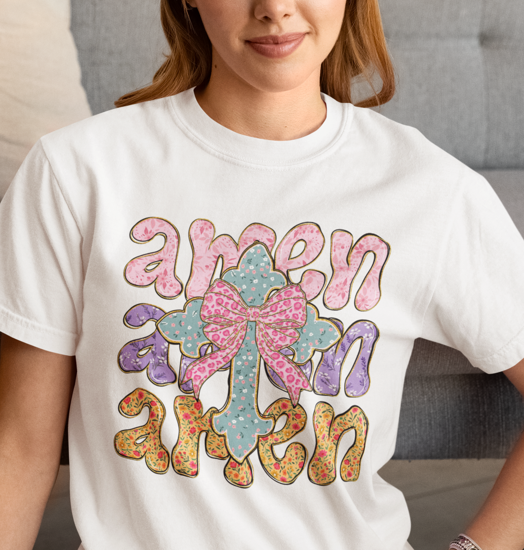 Amen Floral Cross Coquette Bow DTF Transfer, Ready to Press DTF539