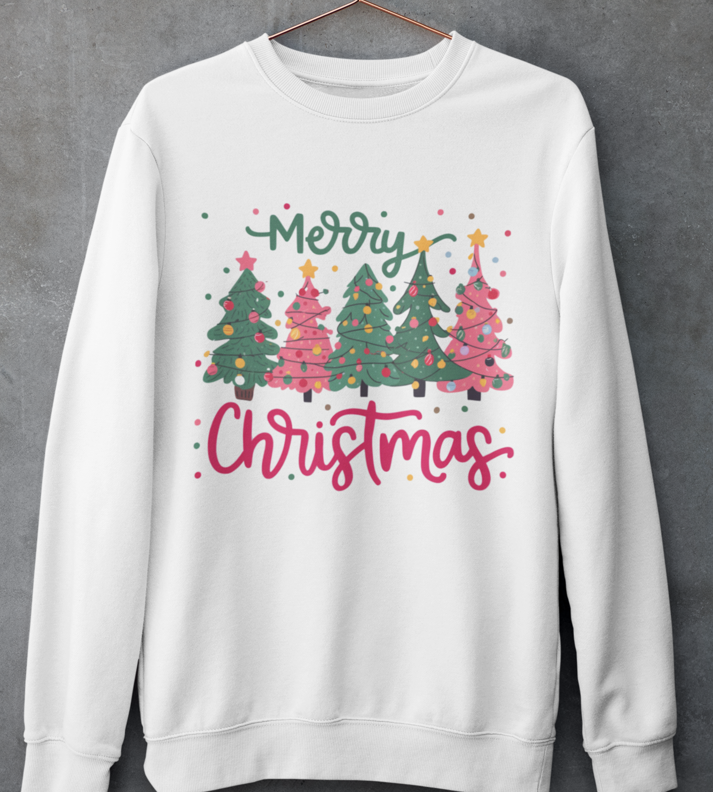 Merry Christmas Pink and Green Trees DTF Transfer, Ready to Press DTF490