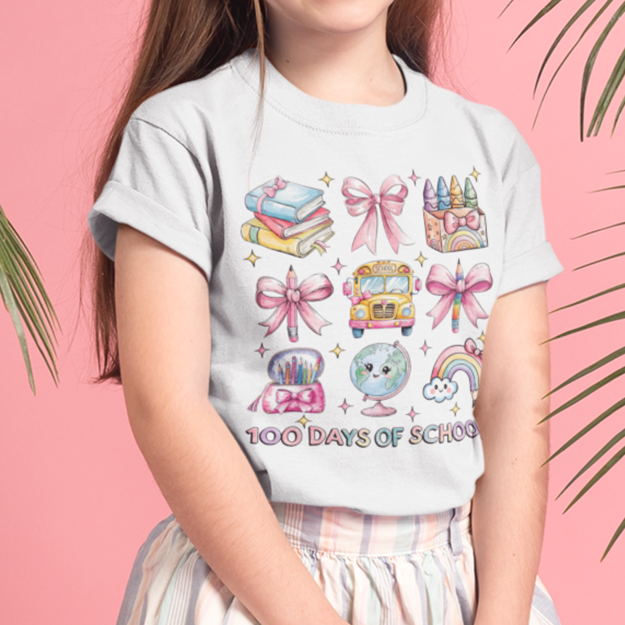100 Days of School Coquette Pink Bow DTF Transfer, Ready to Press DTF515