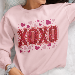 XOXO Red Glitter Effect Hearts Valentine DTF Transfer, Ready to Press DTF512