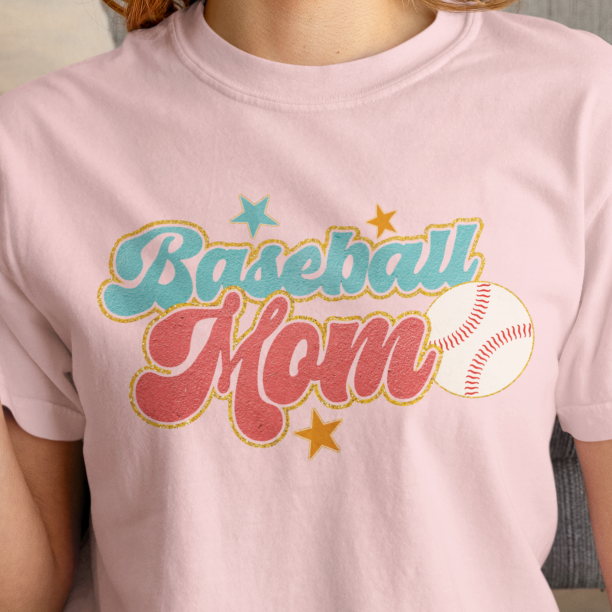 Baseball Mom Retro Glitter Sports DTF Transfer, Ready to Press DTF540