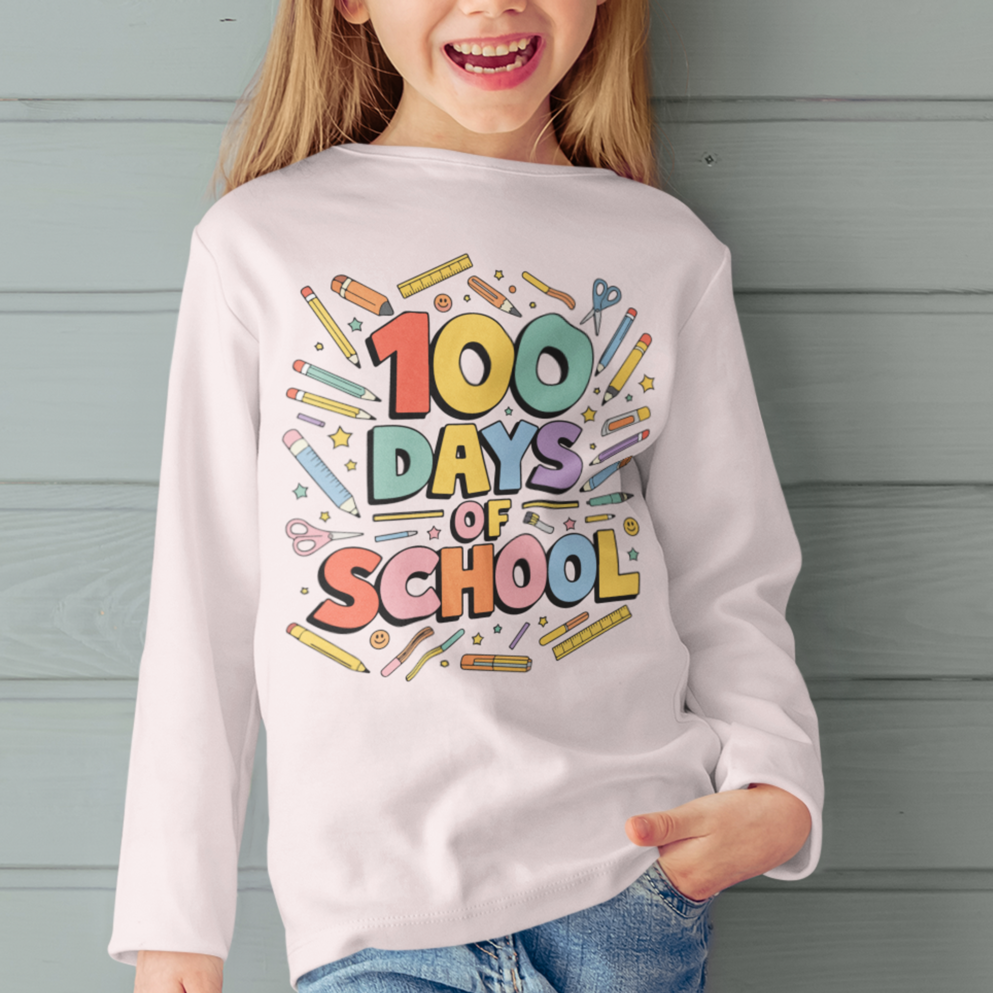 100 Days of School Retro Colorful DTF Transfer, Ready to Press DTF517