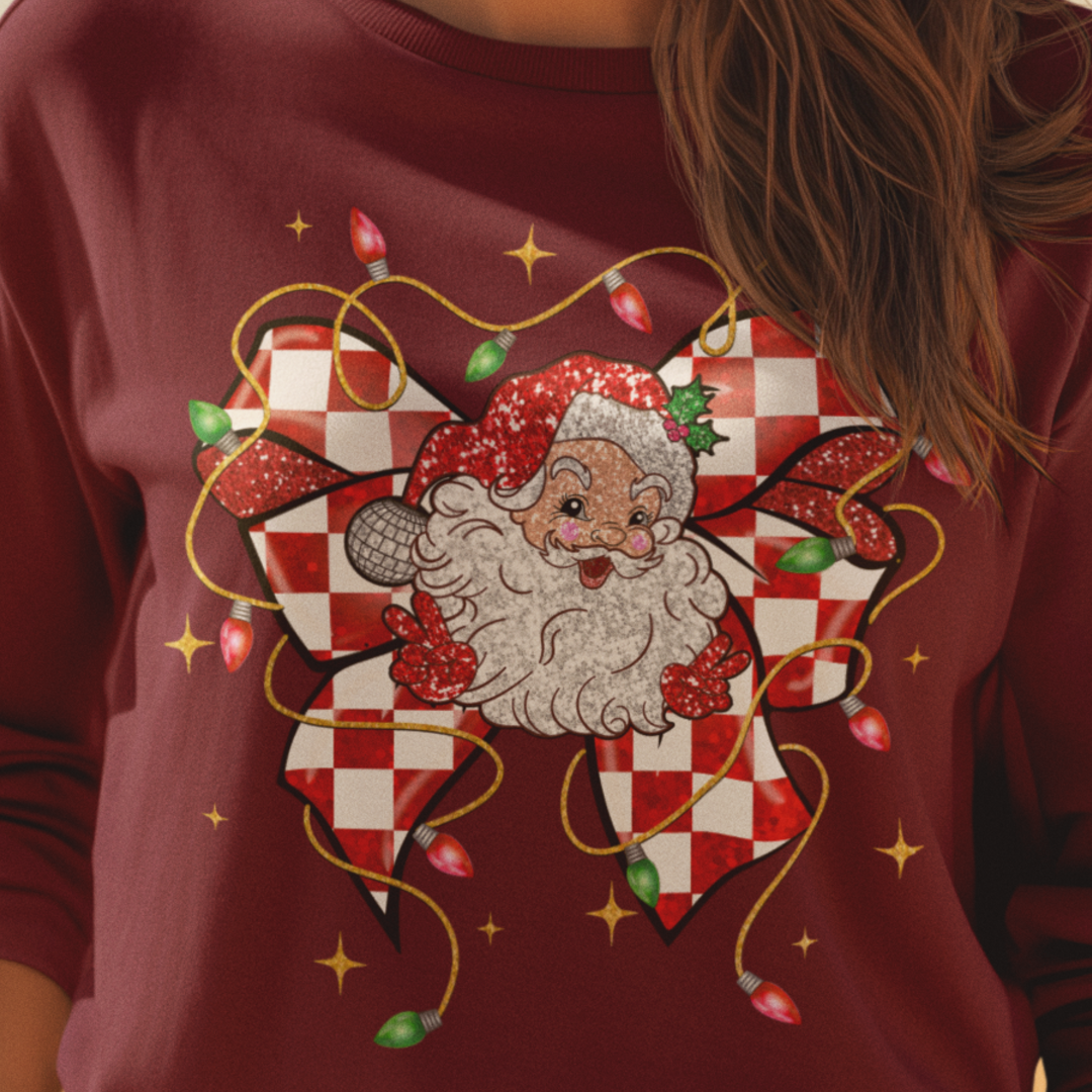 Santa Checkered Bow Christmas DTF Transfer, Ready to Press DTF479 - Donkey Craft Vinyl