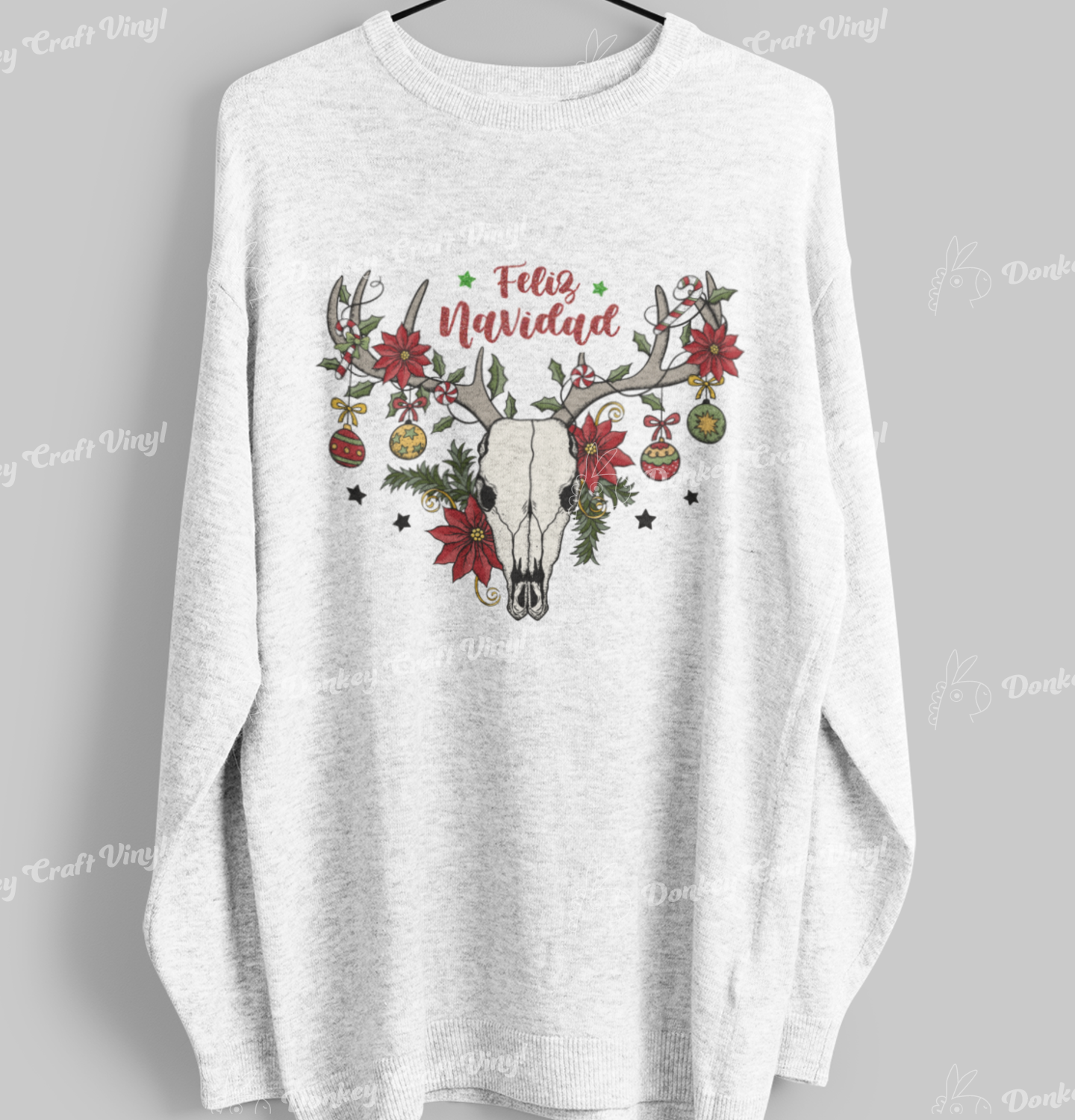 Reindeer Skull Christmas DTF Transfer, Ready for Press Heat Press Transfers DTF229