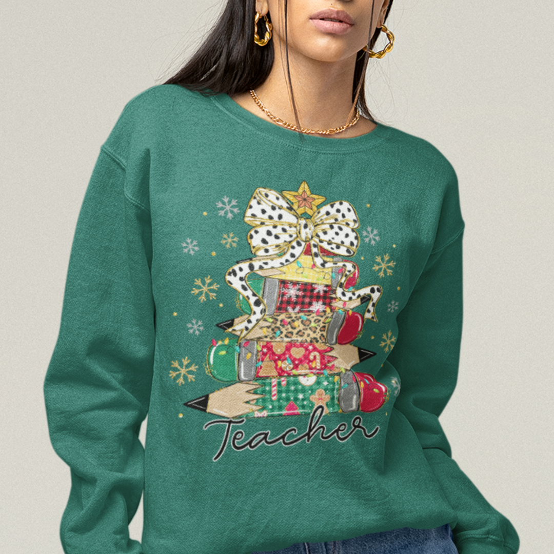 Teacher Christmas Pencil Tree DTF Transfer, Ready to Press DTF489