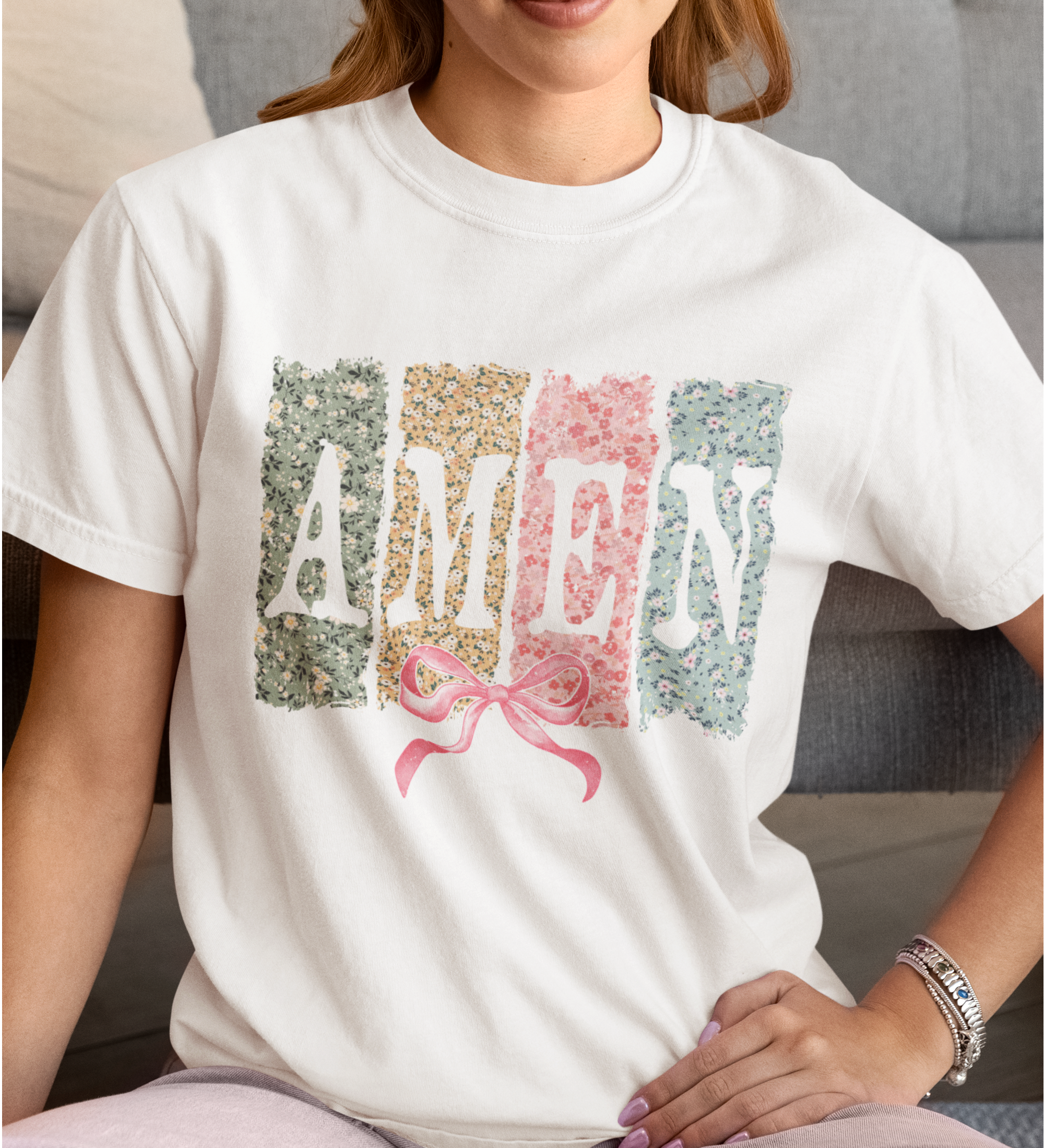 Amen Floral Cross Coquette Bow DTF Transfer, Ready to Press DTF542