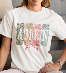 Amen Floral Cross Coquette Bow DTF Transfer, Ready to Press DTF542