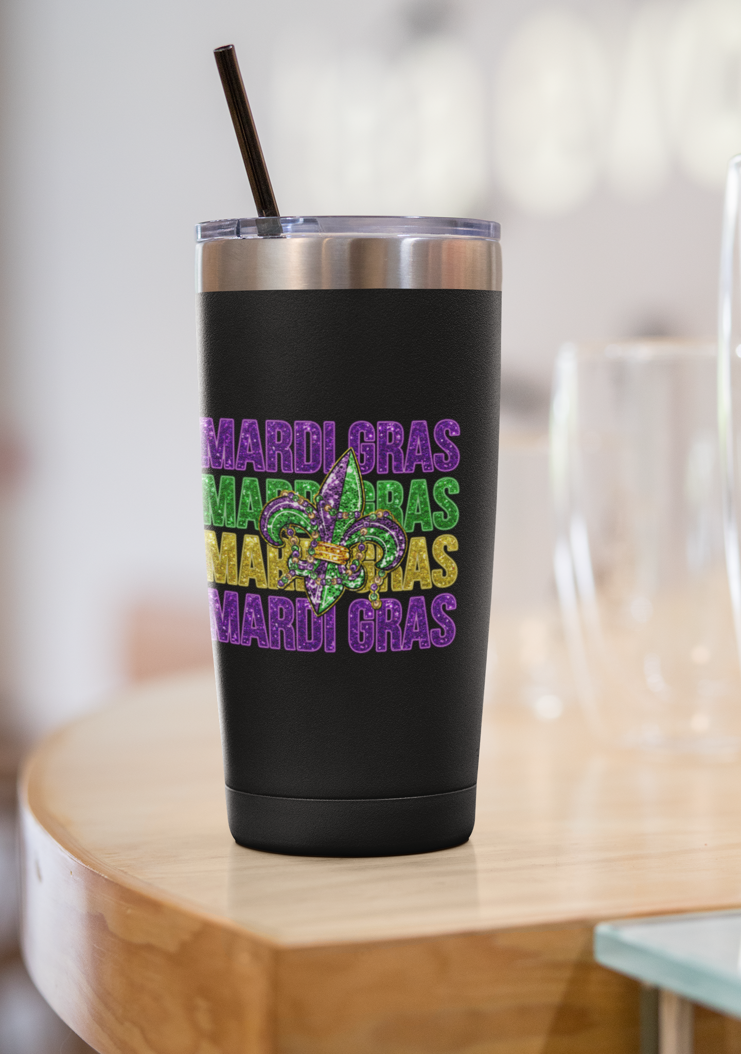 Mardi Gras Fleur-de-Lis UV DTF Wrap | 16oz Libbey Glass Sticker UV085