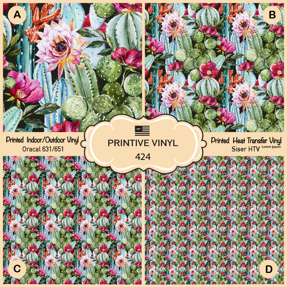 Flowers roses and cactus Pattern printed Vinyl/ Indoor Vinyl/ Outdoor Vinyl/ Heat Transfer Vinyl-424 - Printive Vinyl | Patterned Vinyl