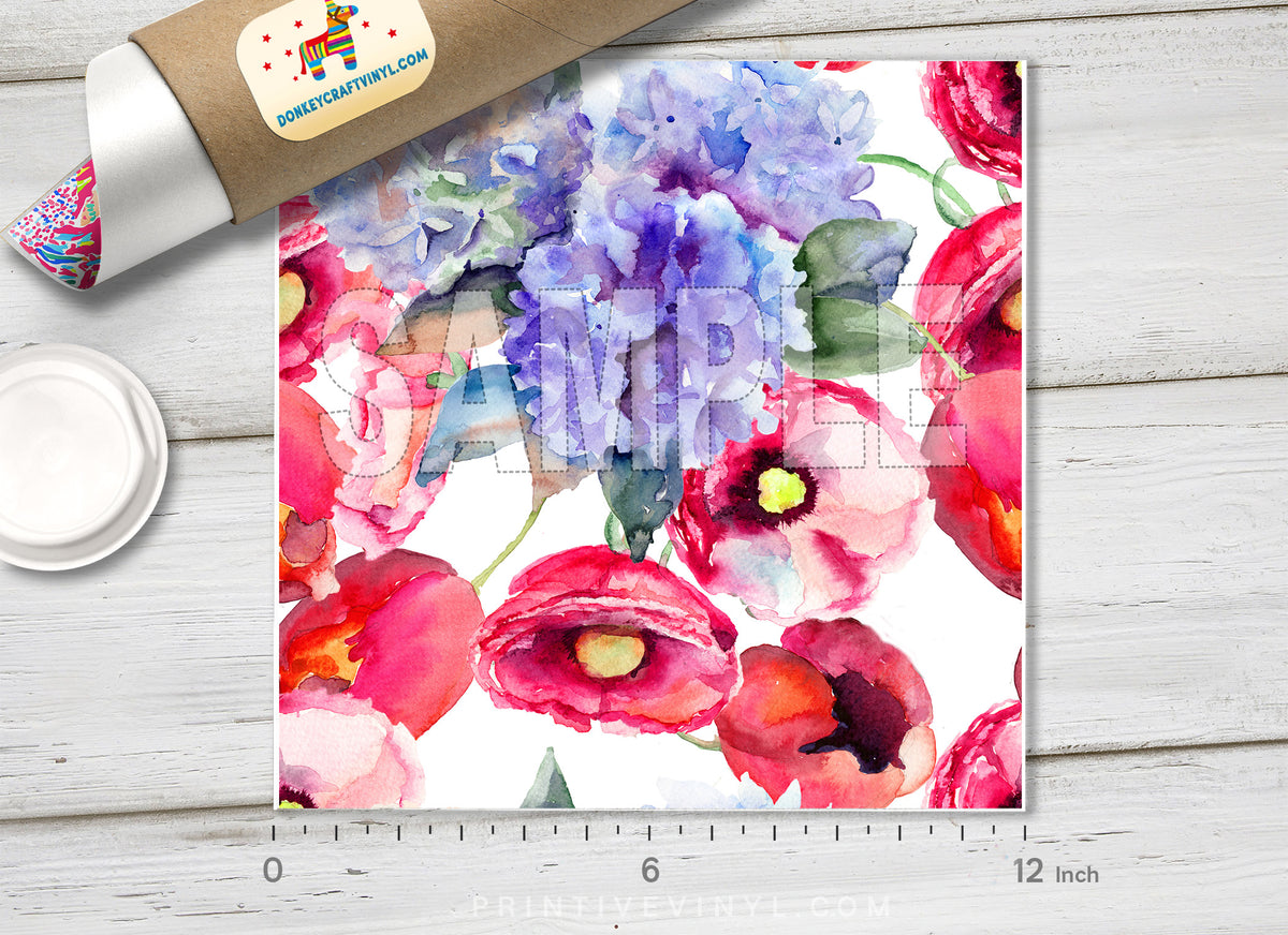 Watercolor Painting Flowers Patterned HTV 319