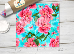 Blooming pink rose and a butterfly      Patterned HTV 306