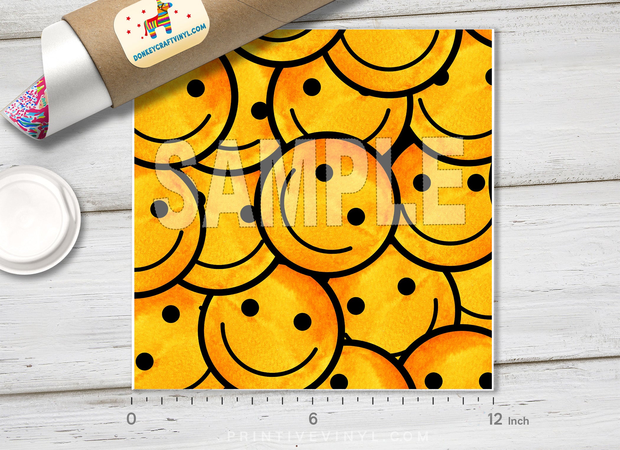 Smile Face Emoji Patterned Adhesive Vinyl 033