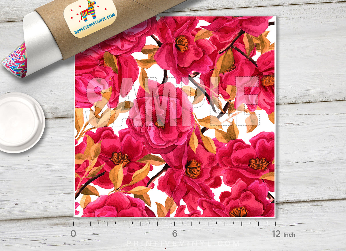 Watercolor camellia Patterned HTV 151