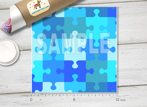 Blue Autism Puzzle pieces  Patterned HTV  589