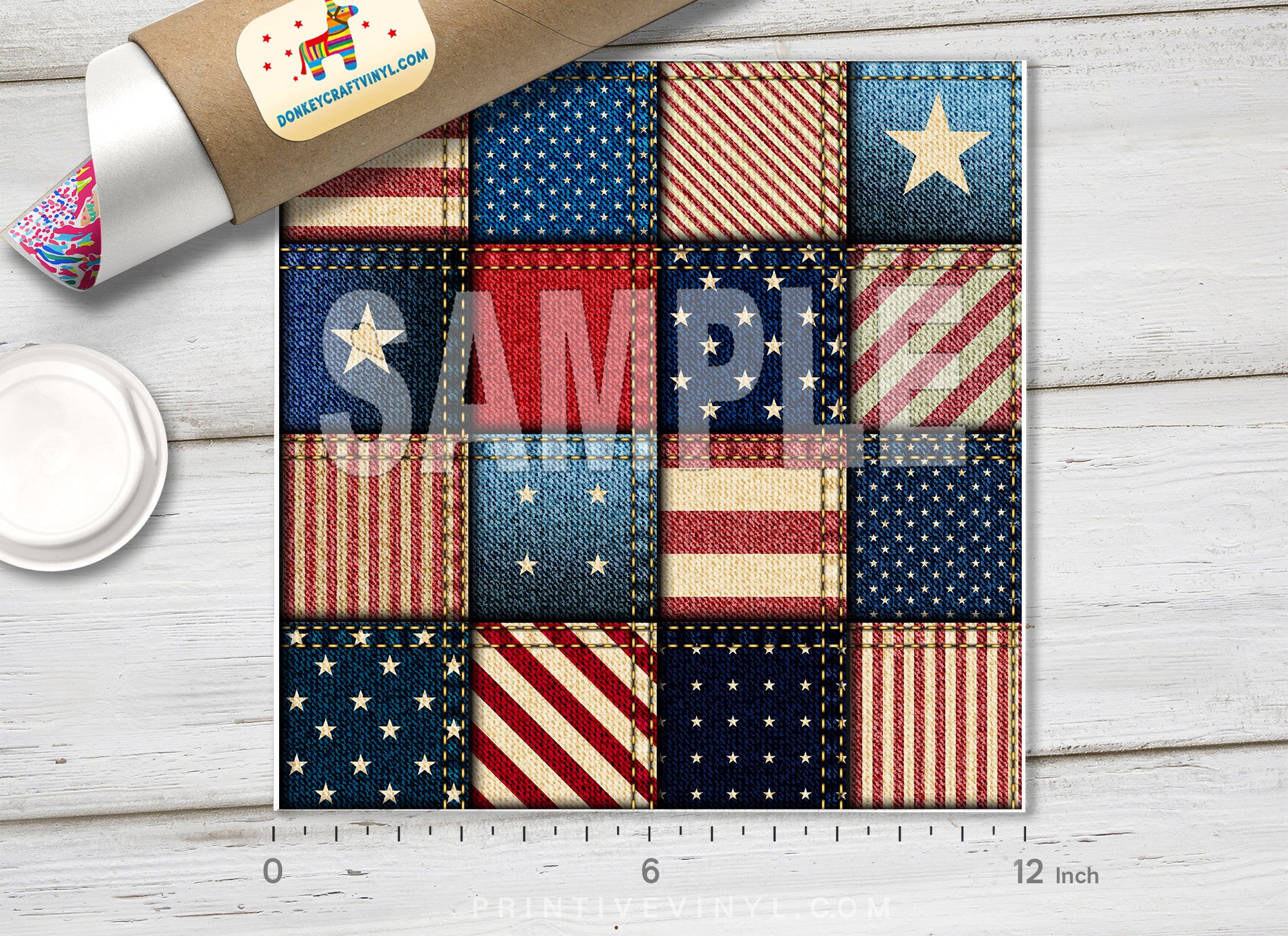 American flag patchwork Patterned Adhesive Vinyl 025