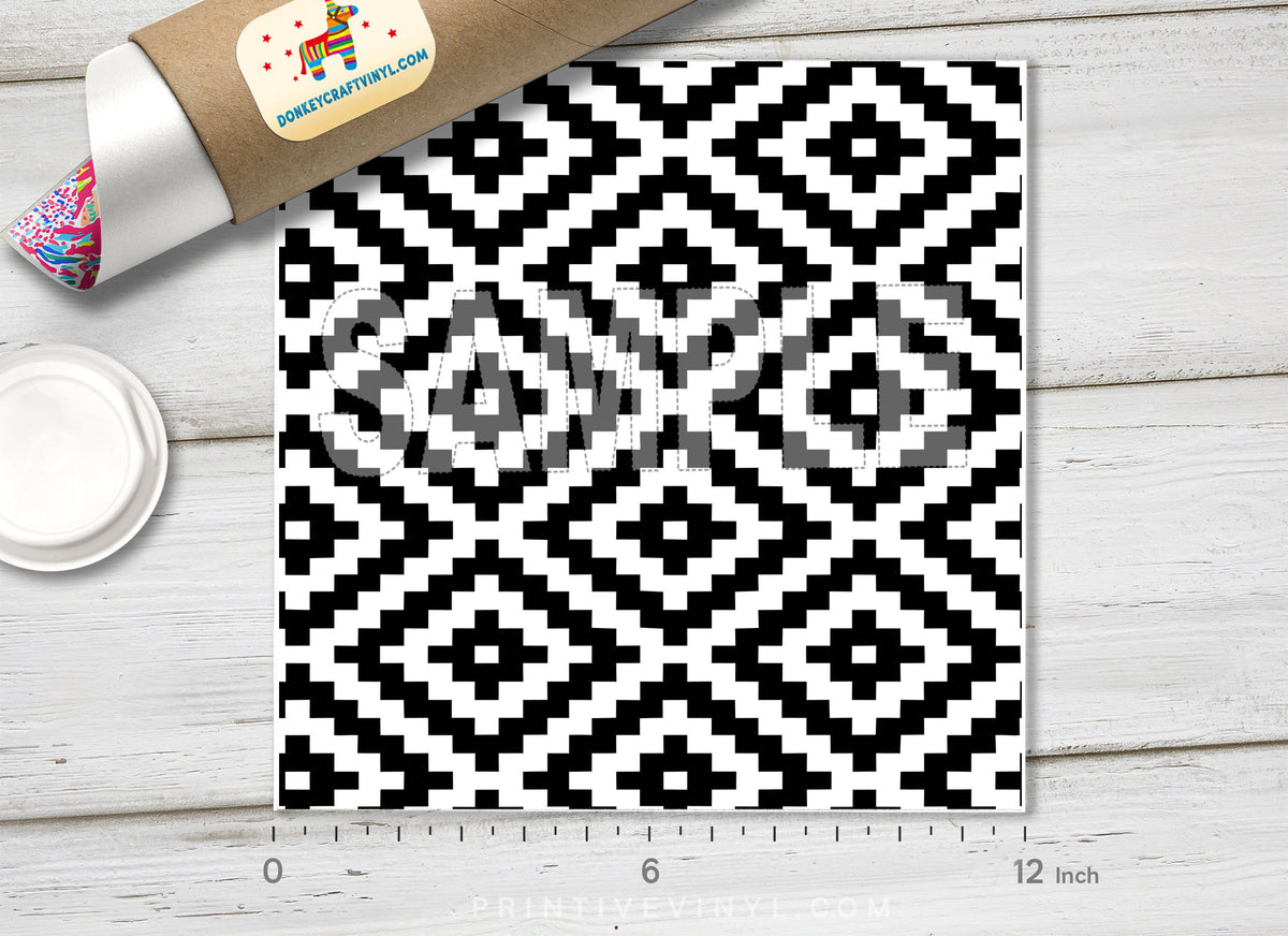 Black and White Aztec Patterned HTV 681