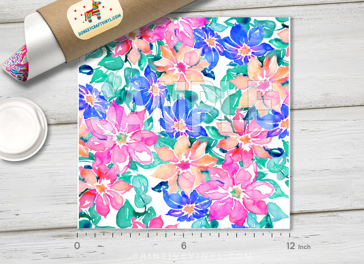 Watercolor Flower Patterned Adhesive Vinyl 433