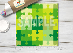 Green Autism Puzzle pieces  Patterned HTV  588