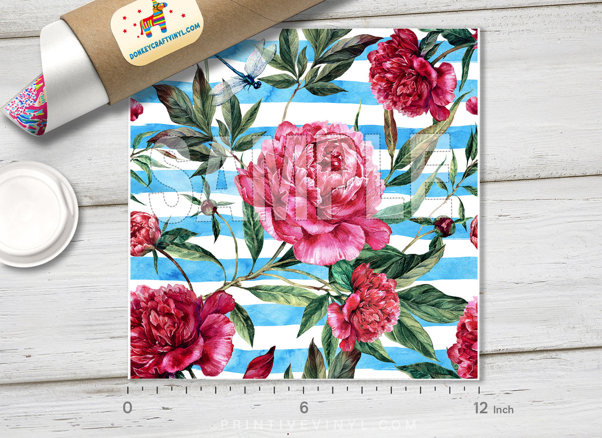 Watercolor Pink peonies Patterned HTV 108