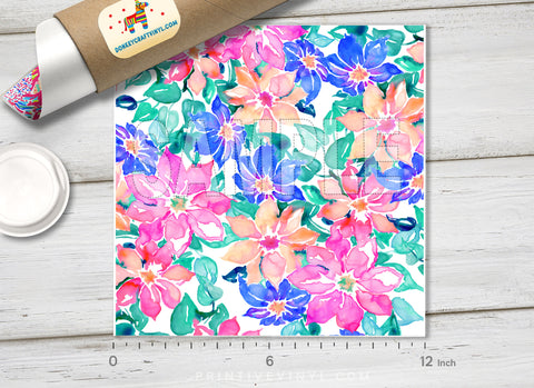 Summer watercolor Flowers Patterned HTV  433