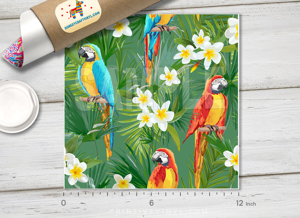 Topical Parrot and Floral Patterned HTV 275