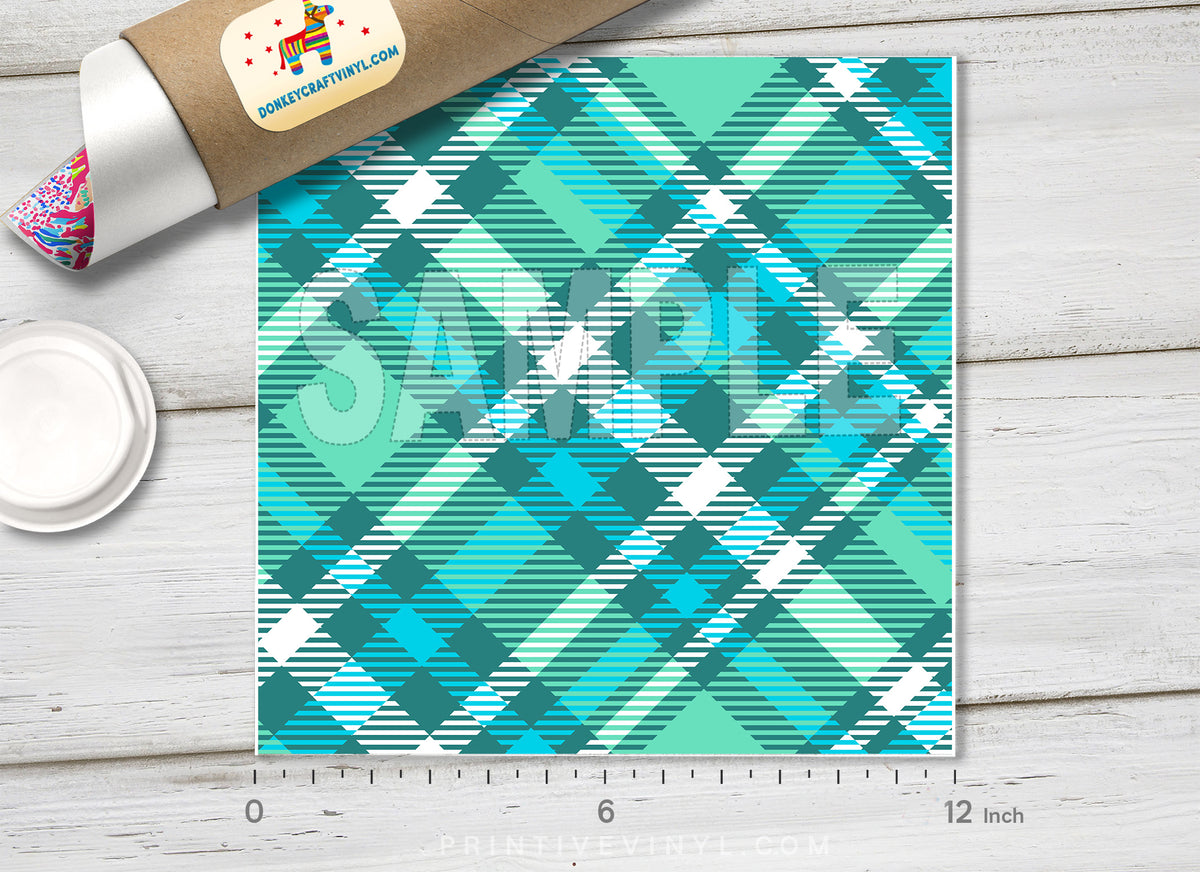 Teal Plaid Patterned Adhesive Vinyl 408