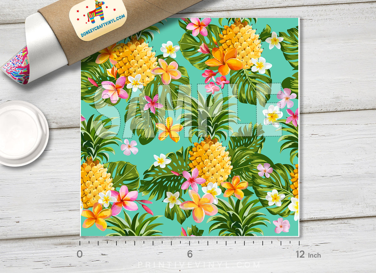 Pineapples and Tropical Flowers Patterned HTV 125