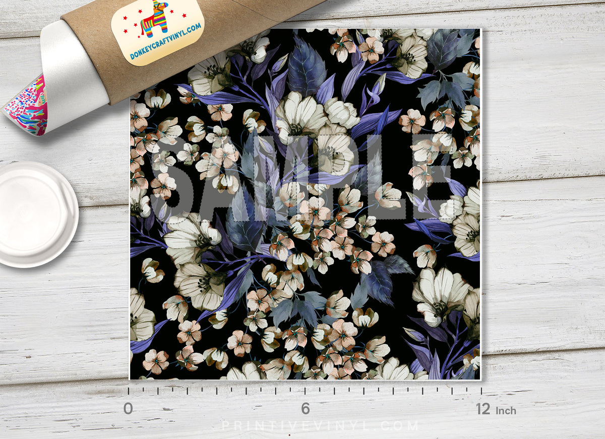 Dark Eustoma Floral     Patterned HTV 554