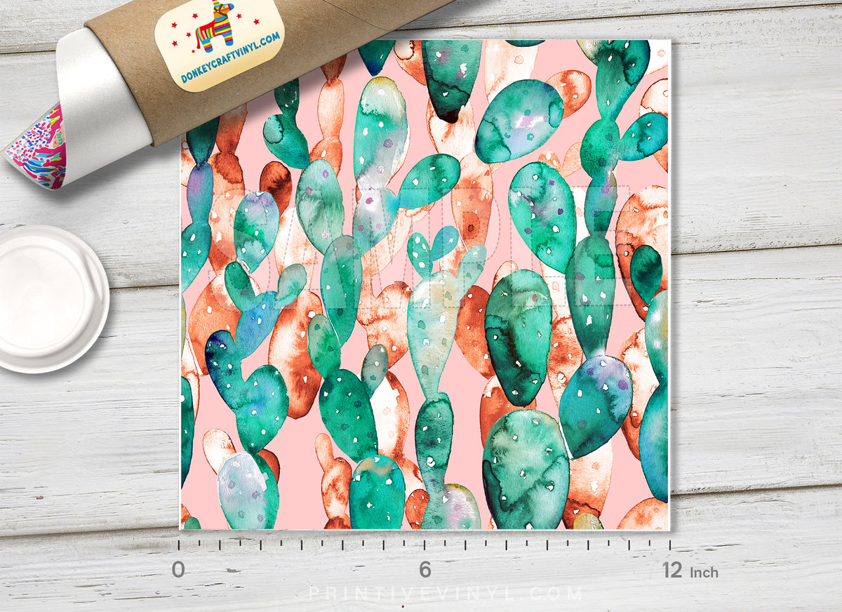Watercolor Cactus  Patterned HTV 524
