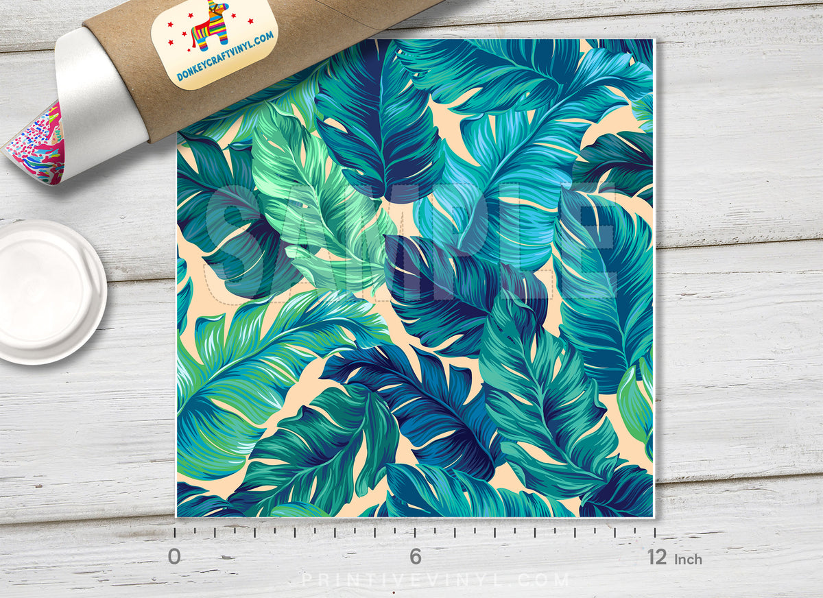 Green Tropical Leaves Patterned HTV  445