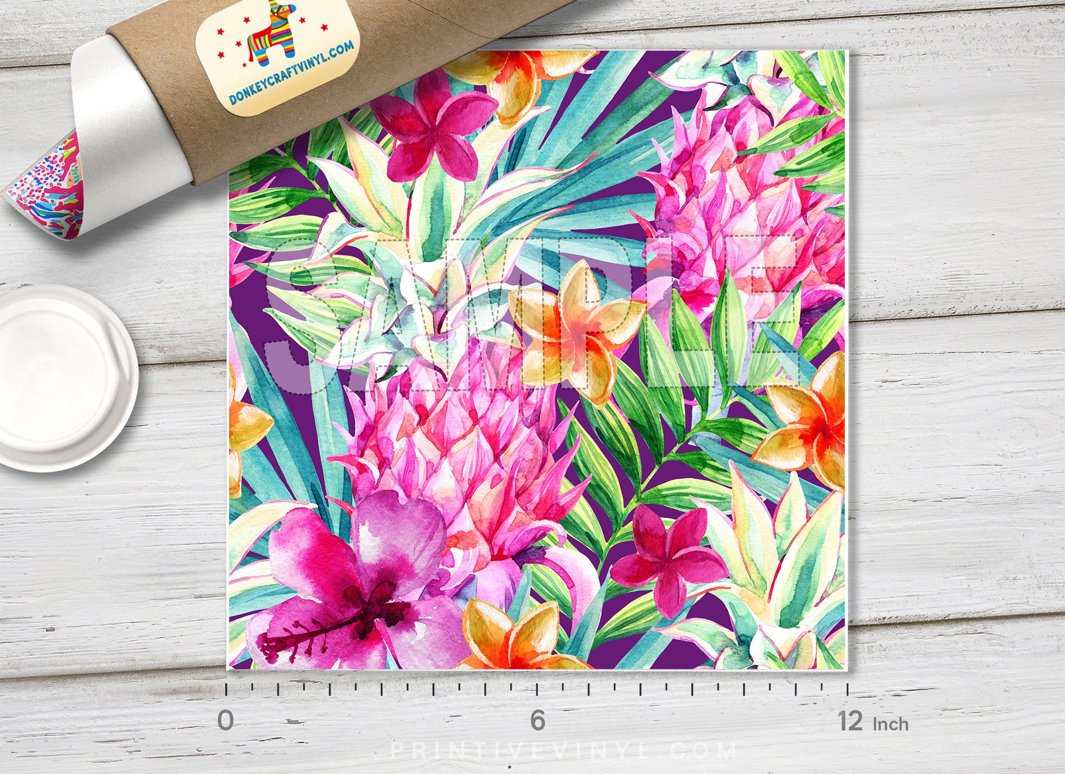 Watercolor pink pineapple fruit Pattern printed Vinyl/ Indoor/ Outdoor/ Heat Transfer Vinyl-385 - Printive Vinyl | Patterned Vinyl