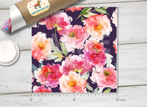 Watercolor Peony Flower Patterned HTV 423