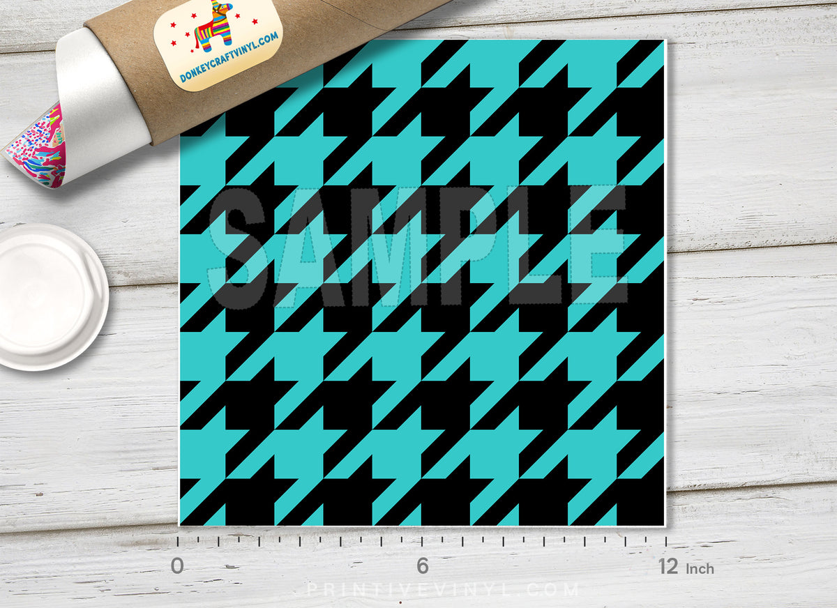 Black and Teal Houndtooth Patterned HTV 421