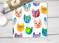 Watercolor Cat Face Patterned HTV 1104