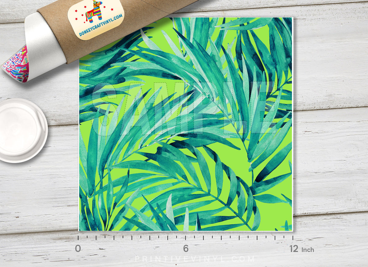 Watercolor Tropical green leaves Patterned HTV  439