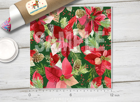 Christmas Winter Poinsettia Flowers   Adhesive  Patterned HTV X002