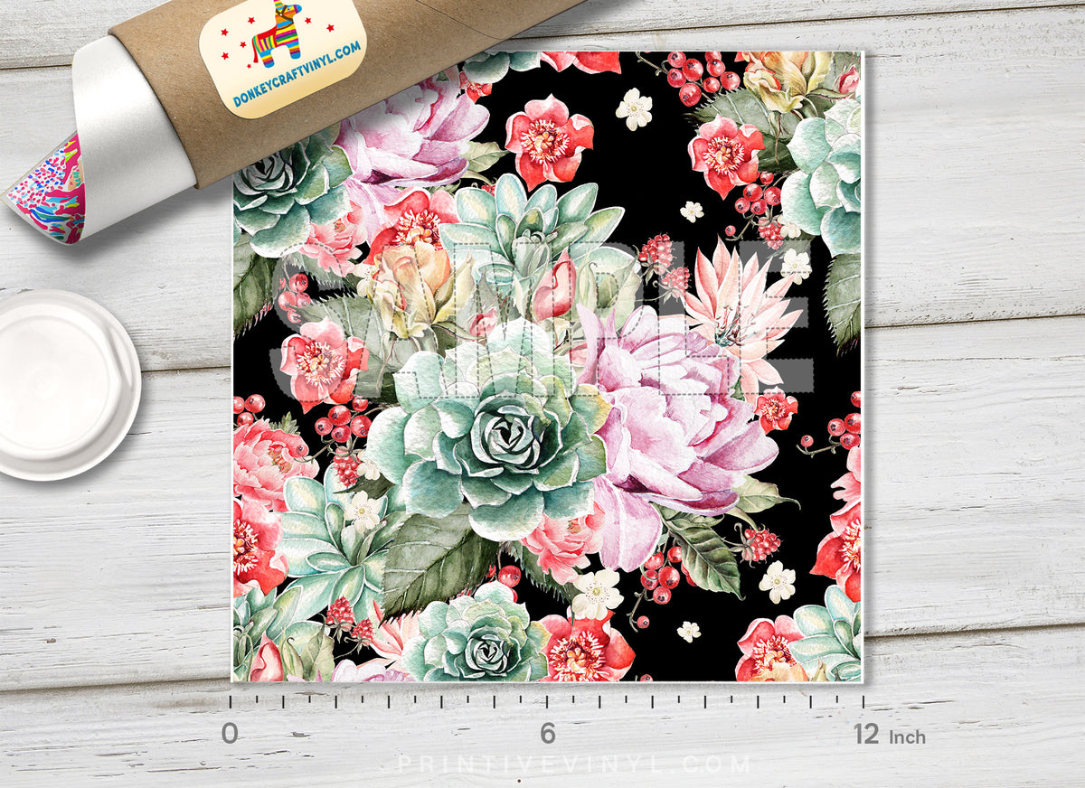 Peony Flowers Roses  Patterned HTV 395