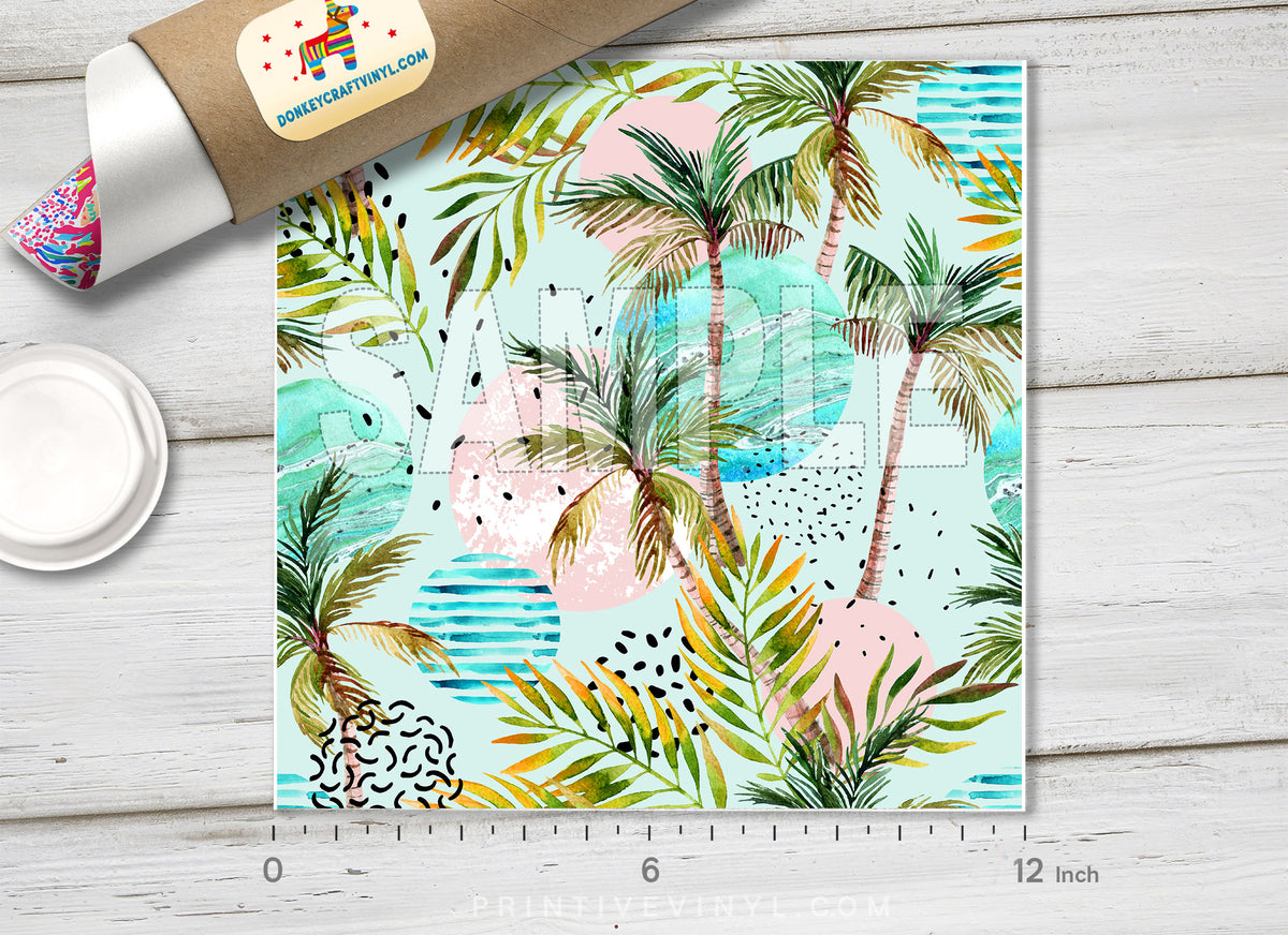 Green Tropical Leaves Patterned HTV 642