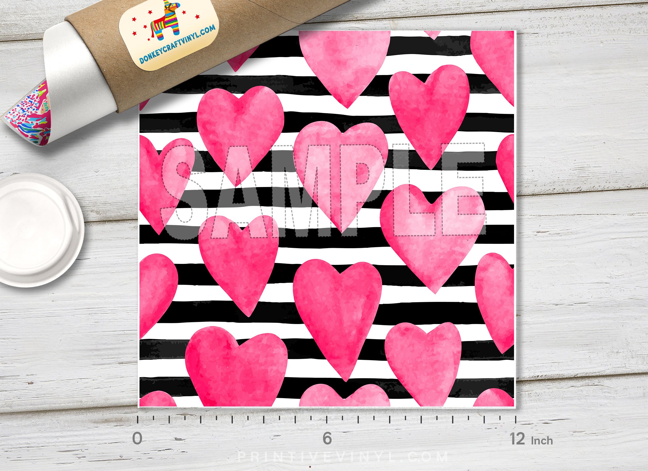 Pink Watercolor Hearts Patterned HTV 1136