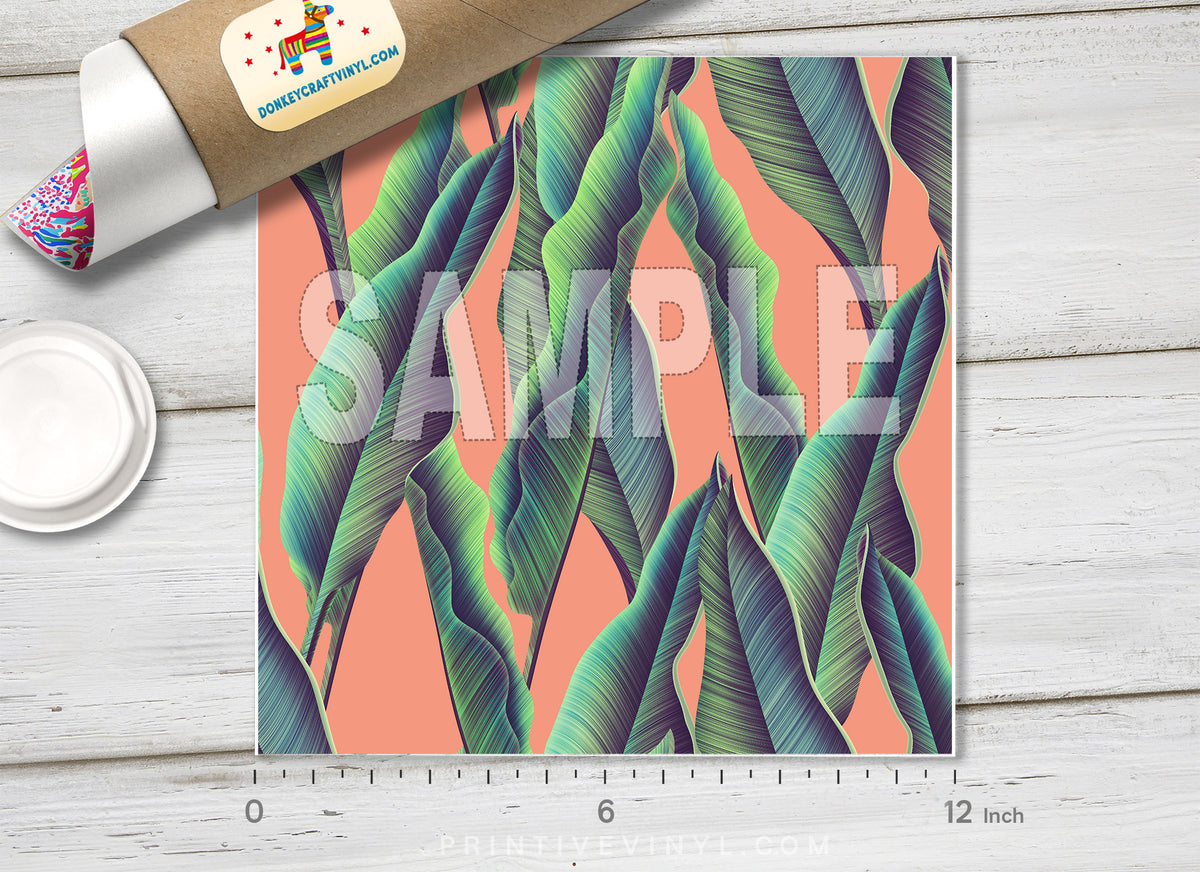 Tropical Hawaiian Palm Leaves Patterned HTV 009