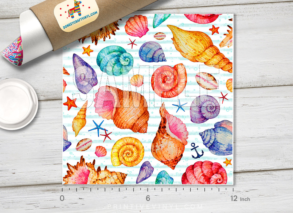 Watercolor Seashells Patterned HTV  950