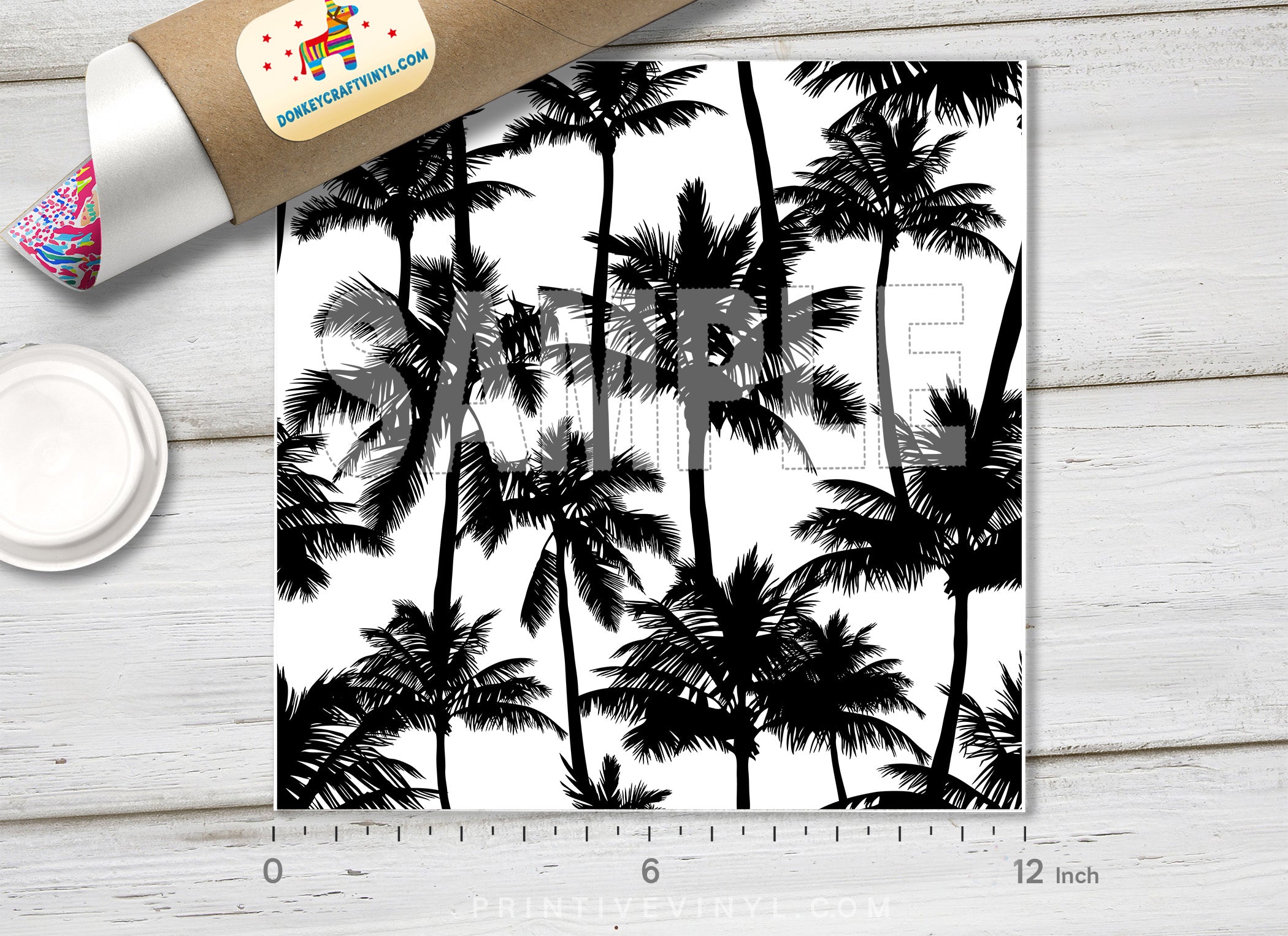 Black and White Palm Tree  Patterned HTV 971